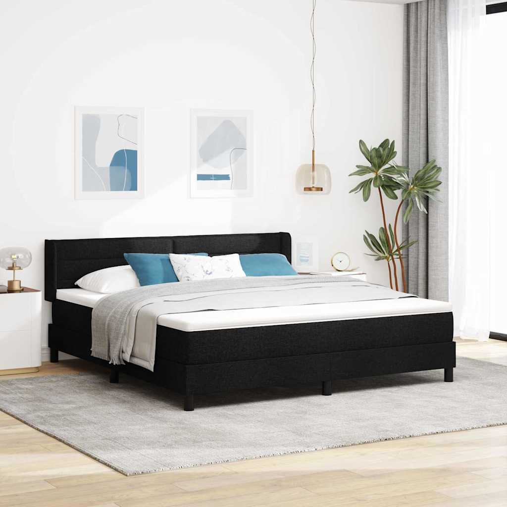 Postel S Boxspringem S Čelo Černý 200 X 180 Cm Textil