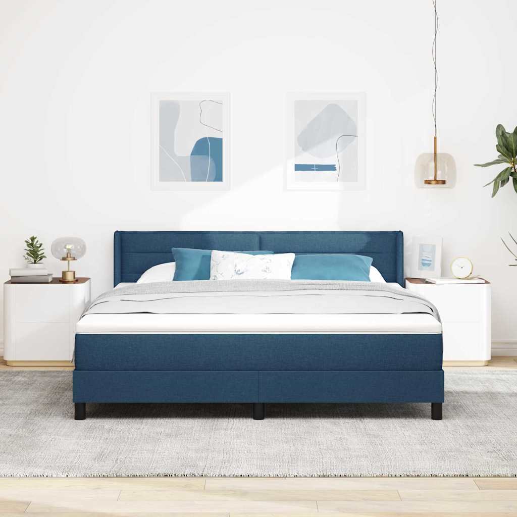 Postel S Boxspringem S Čelo Modrá 200 X 180 Cm Textil