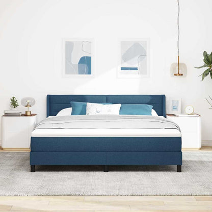 Postel S Boxspringem S Čelo Modrá 200 X 180 Cm Textil