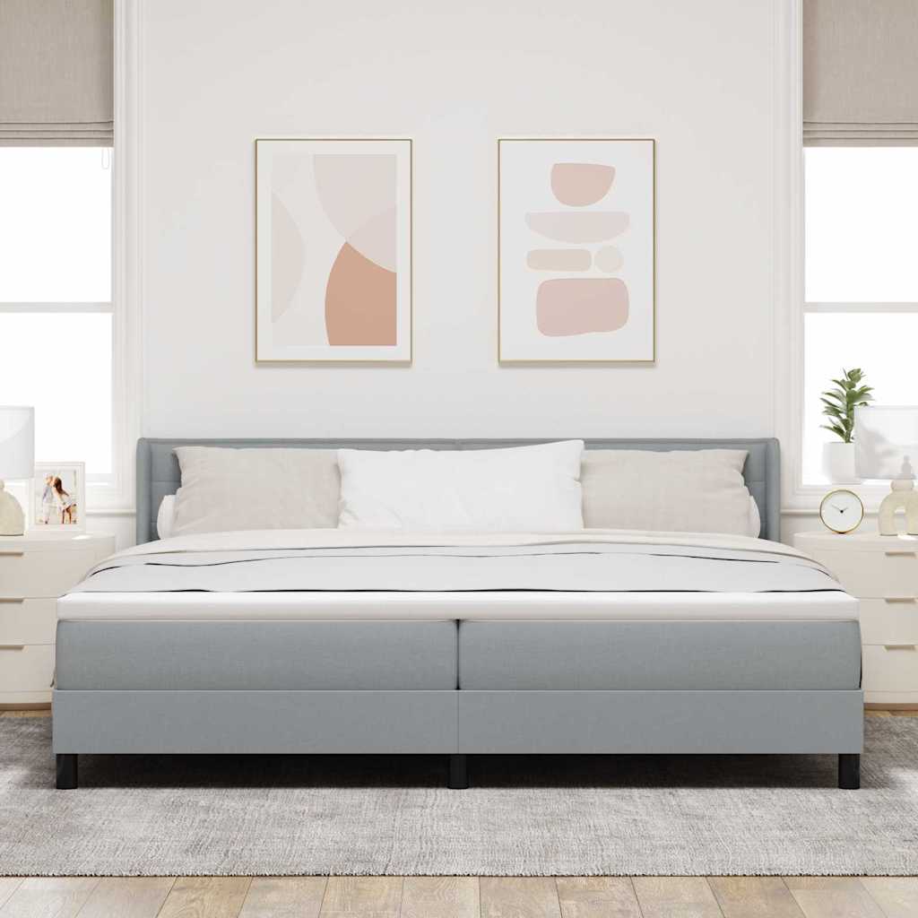 Postel S Boxspringem S Čelo Světle Šedá 200 X 200 Cm Textil