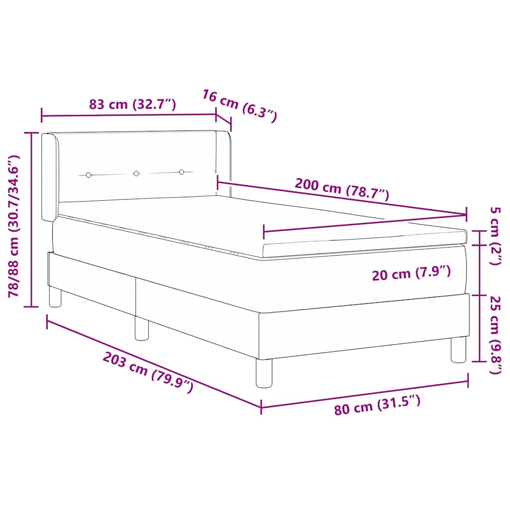 Postel S Boxspringem S Čelo Tmavě Šedá 200 X 80 Cm Textil