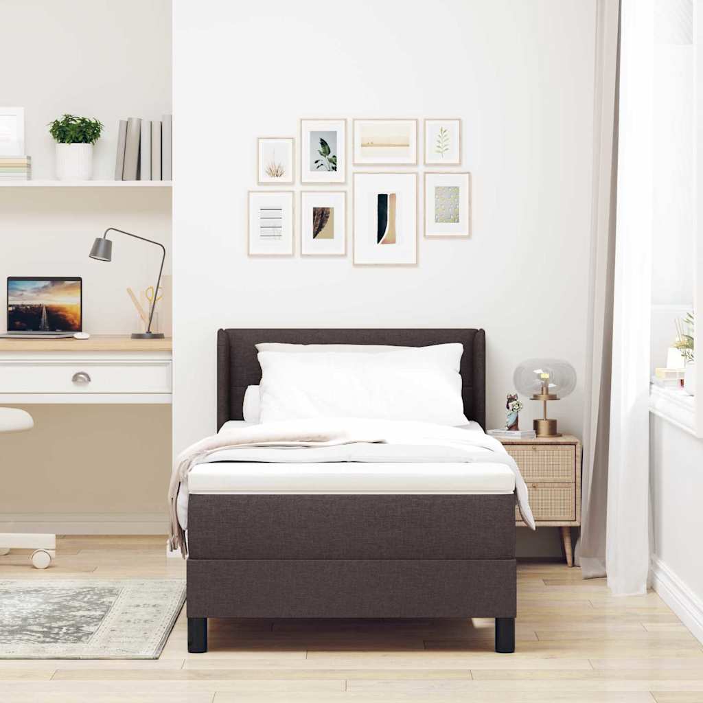 Postel S Boxspringem S Čelo Tmavě Hnědá 190 X 90 Cm Textil