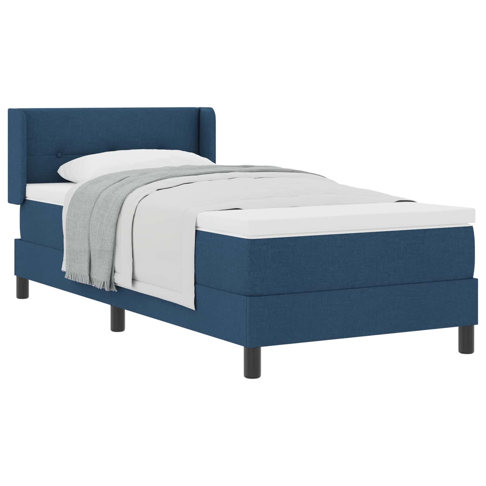 Postel S Boxspringem S Čelo Modrá 190 X 90 Cm Textil