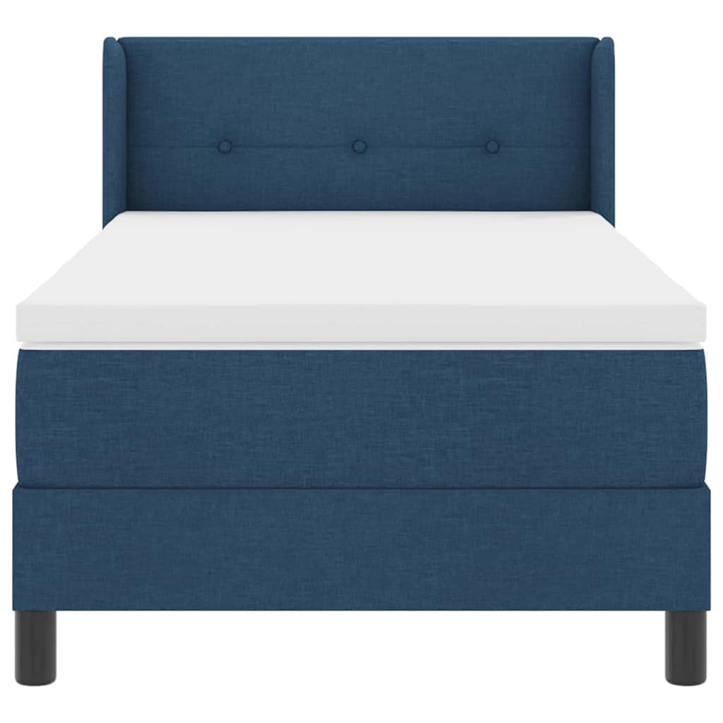 Postel S Boxspringem S Čelo Modrá 190 X 90 Cm Textil