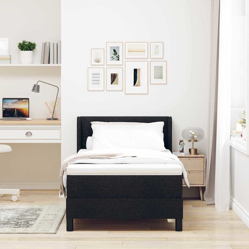 Postel S Boxspringem S Čelo Černý 200 X 90 Cm Textil