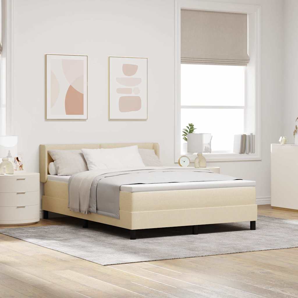 Postel S Boxspringem S Čelo Krémová 190 X 140 Cm Textil
