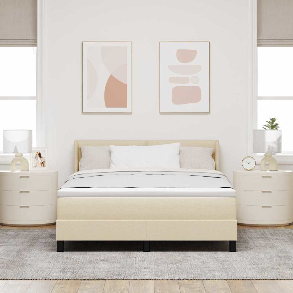 Postel S Boxspringem S Čelo Krémová 190 X 140 Cm Textil