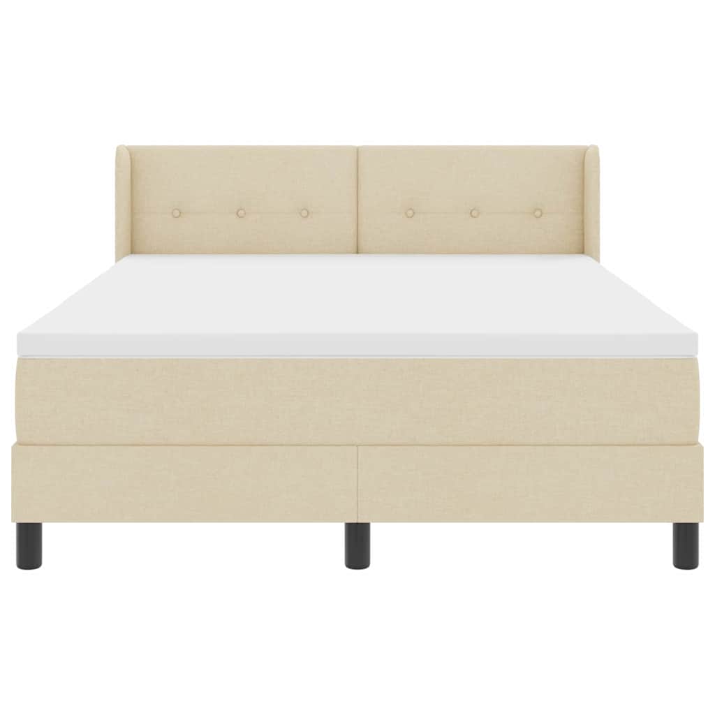 Postel S Boxspringem S Čelo Krémová 190 X 140 Cm Textil