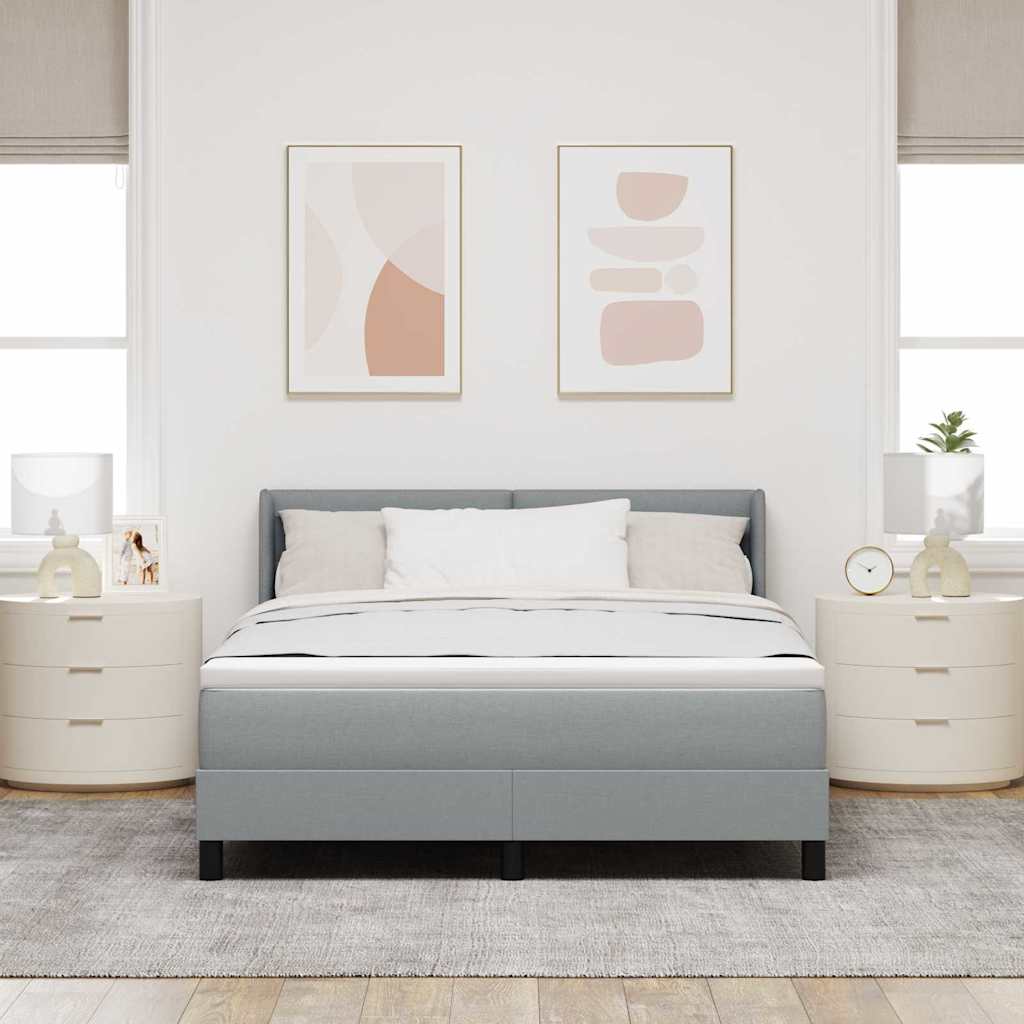 Postel S Boxspringem S Čelo Světle Šedá 200 X 140 Cm Textil