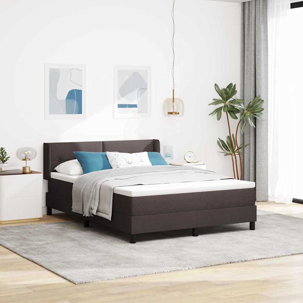 Postel S Boxspringem S Čelo Tmavě Hnědá 200 X 140 Cm Textil