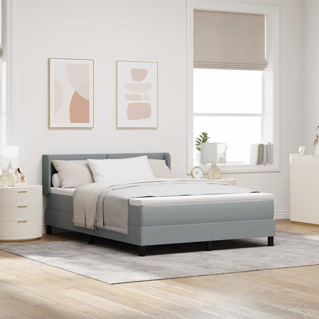 Postel S Boxspringem S Čelo Světle Šedá 200 X 160 Cm Textil