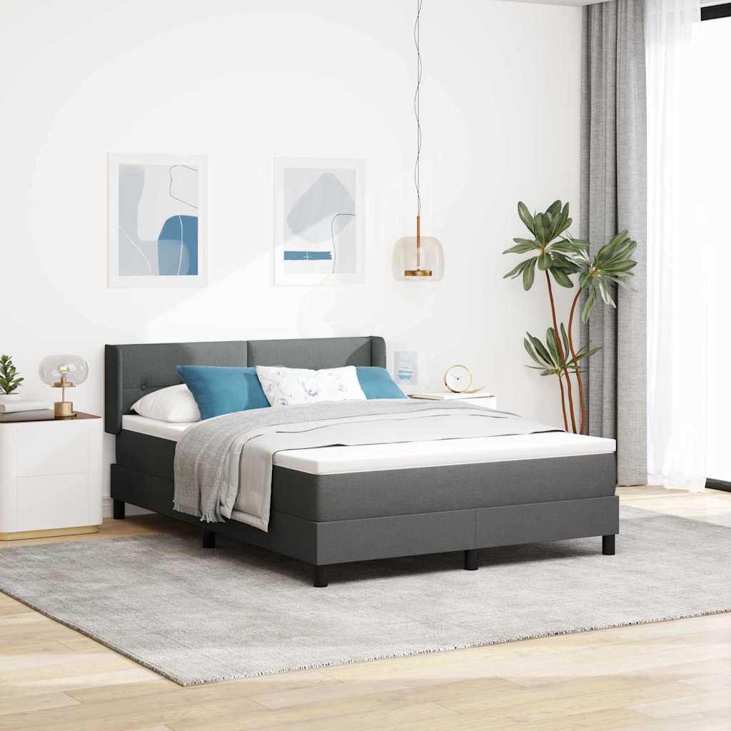 Postel S Boxspringem S Čelo Tmavě Šedá 200 X 160 Cm Textil