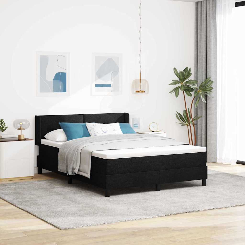 Postel S Boxspringem S Čelo Černý 200 X 160 Cm Textil