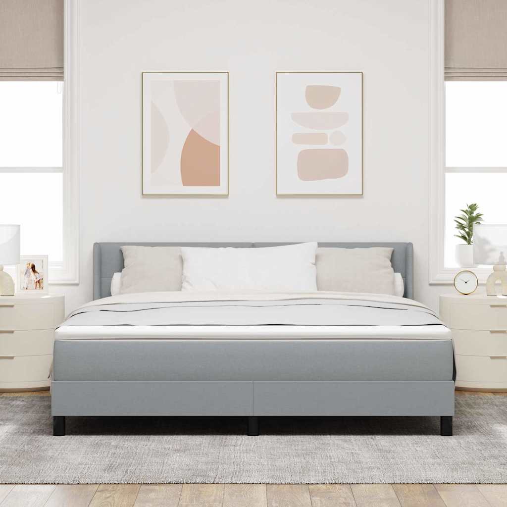 Postel S Boxspringem S Čelo Světle Šedá 200 X 180 Cm Textil