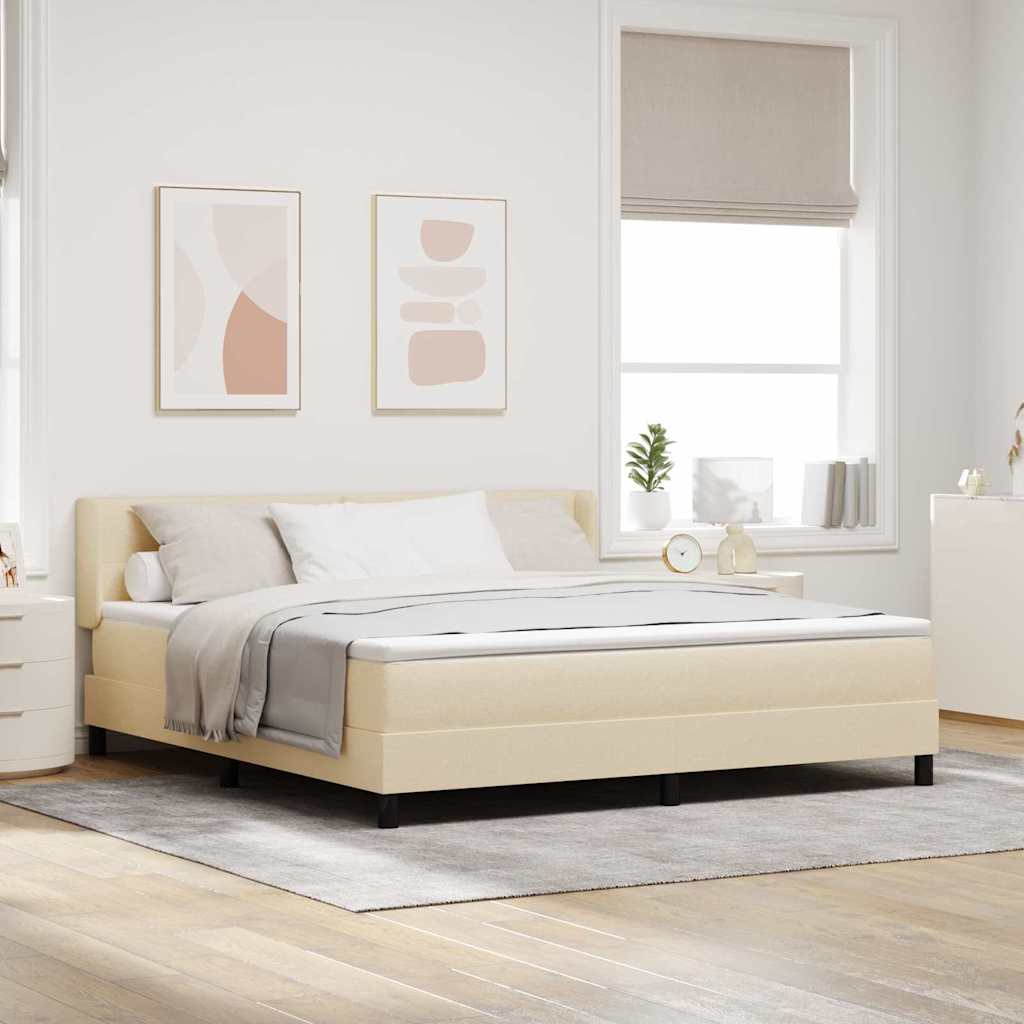 Postel S Boxspringem S Čelo Krémová 200 X 180 Cm Textil