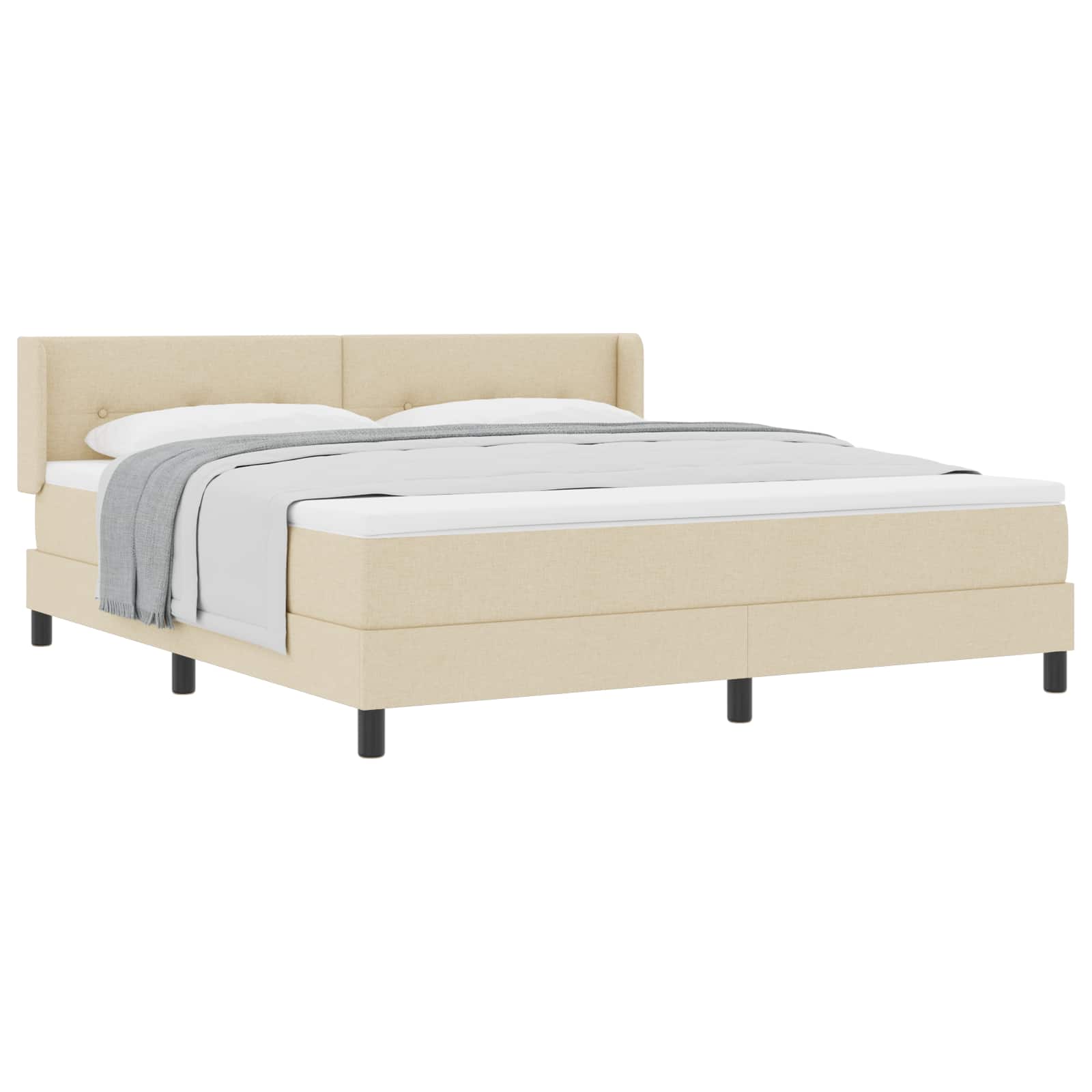 Postel S Boxspringem S Čelo Krémová 200 X 180 Cm Textil
