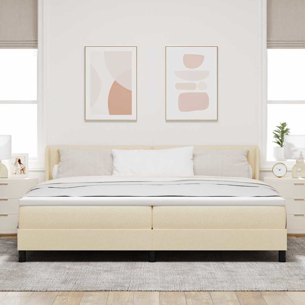 Postel S Boxspringem S Čelo Krémová 200 X 200 Cm Textil