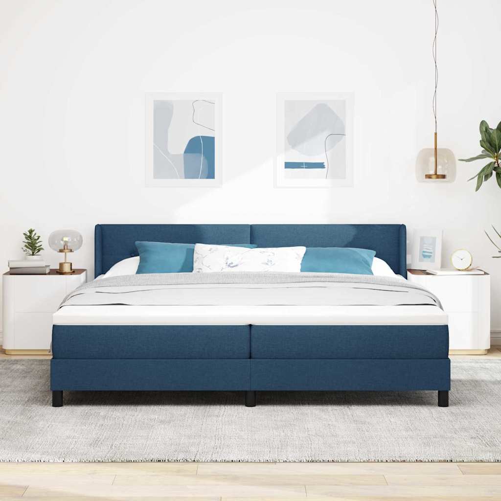 Postel S Boxspringem S Čelo Modrá 200 X 200 Cm Textil