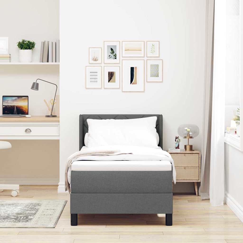 Postel S Boxspringem S Čelo Tmavě Šedá 200 X 80 Cm Textil