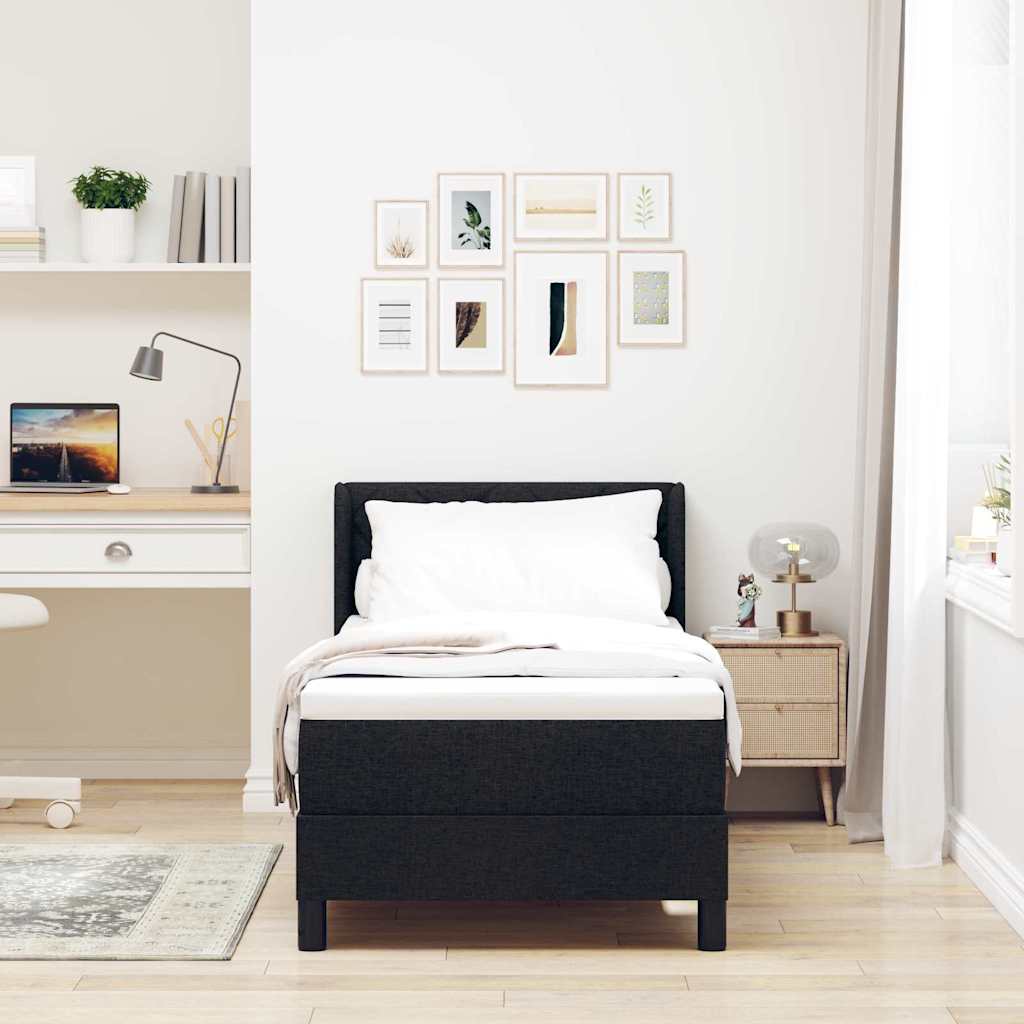 Postel S Boxspringem S Čelo Černý 200 X 80 Cm Textil