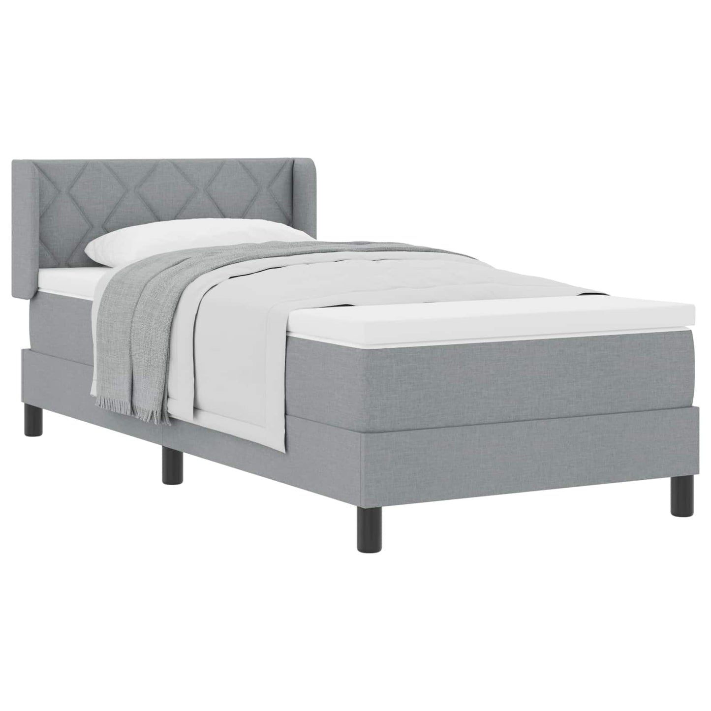 Postel S Boxspringem S Čelo Světle Šedá 190 X 90 Cm Textil