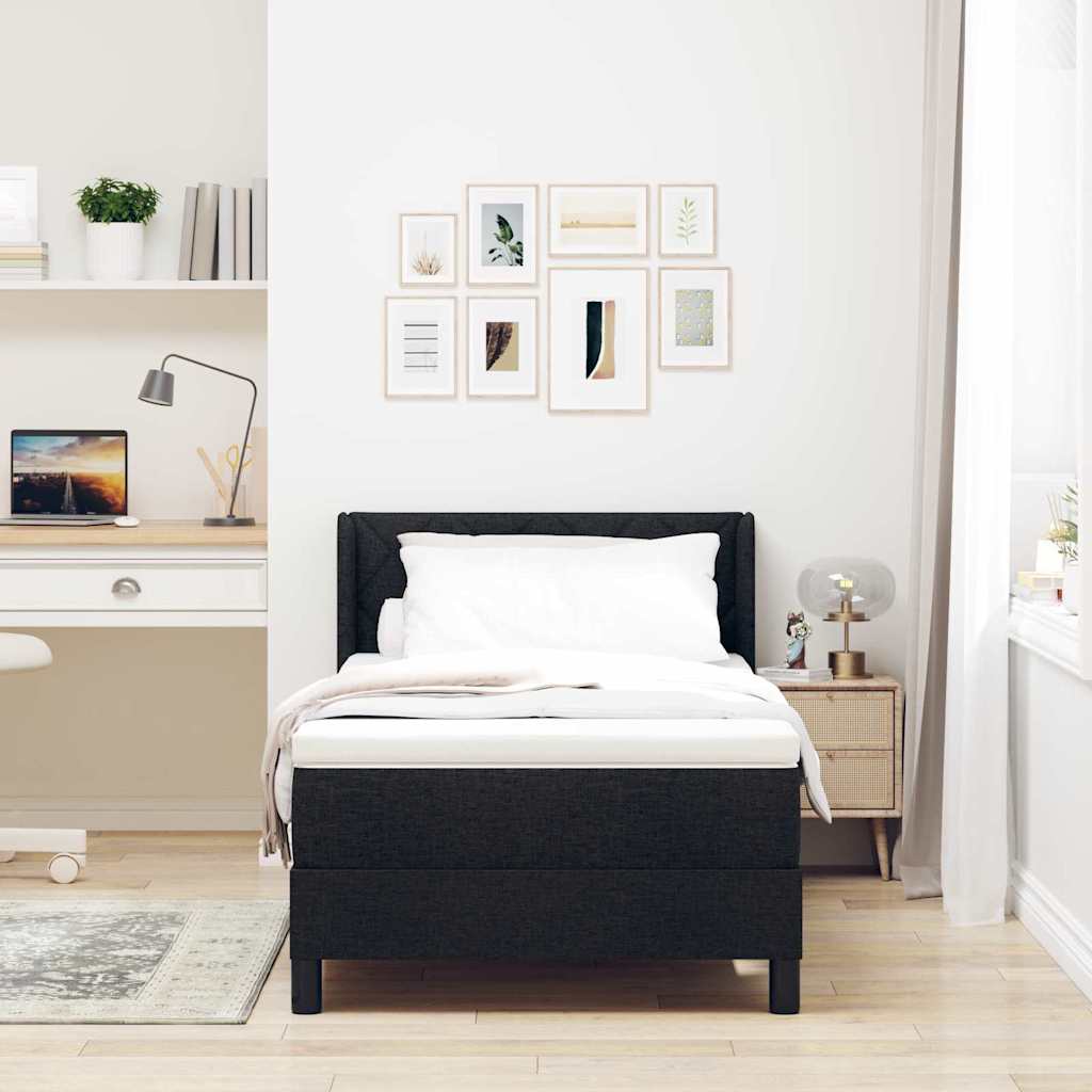 Postel S Boxspringem S Čelo Černý 190 X 90 Cm Textil