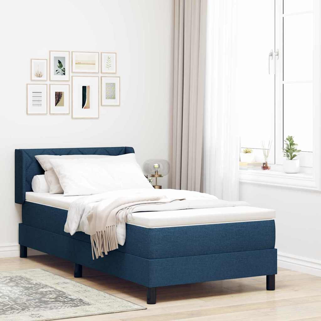 Postel S Boxspringem S Čelo Modrá 190 X 90 Cm Textil