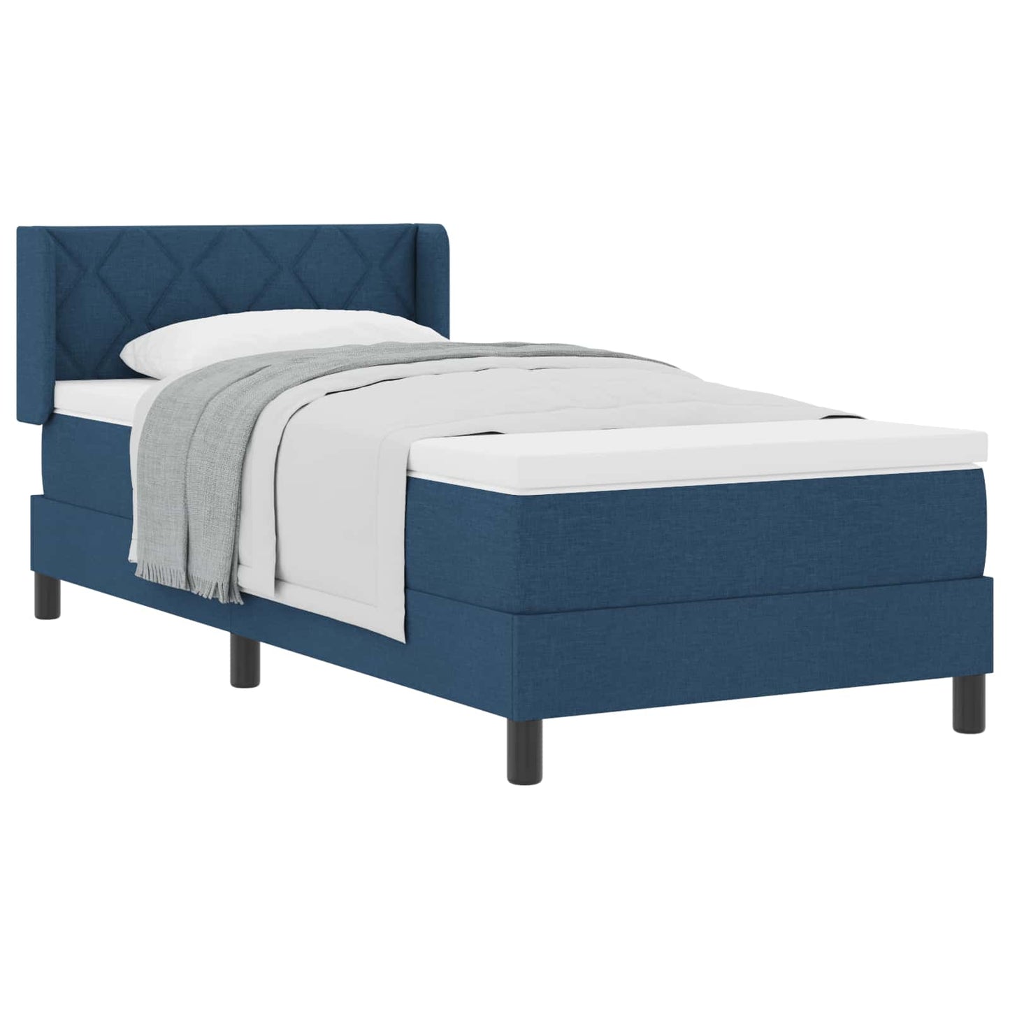 Postel S Boxspringem S Čelo Modrá 190 X 90 Cm Textil