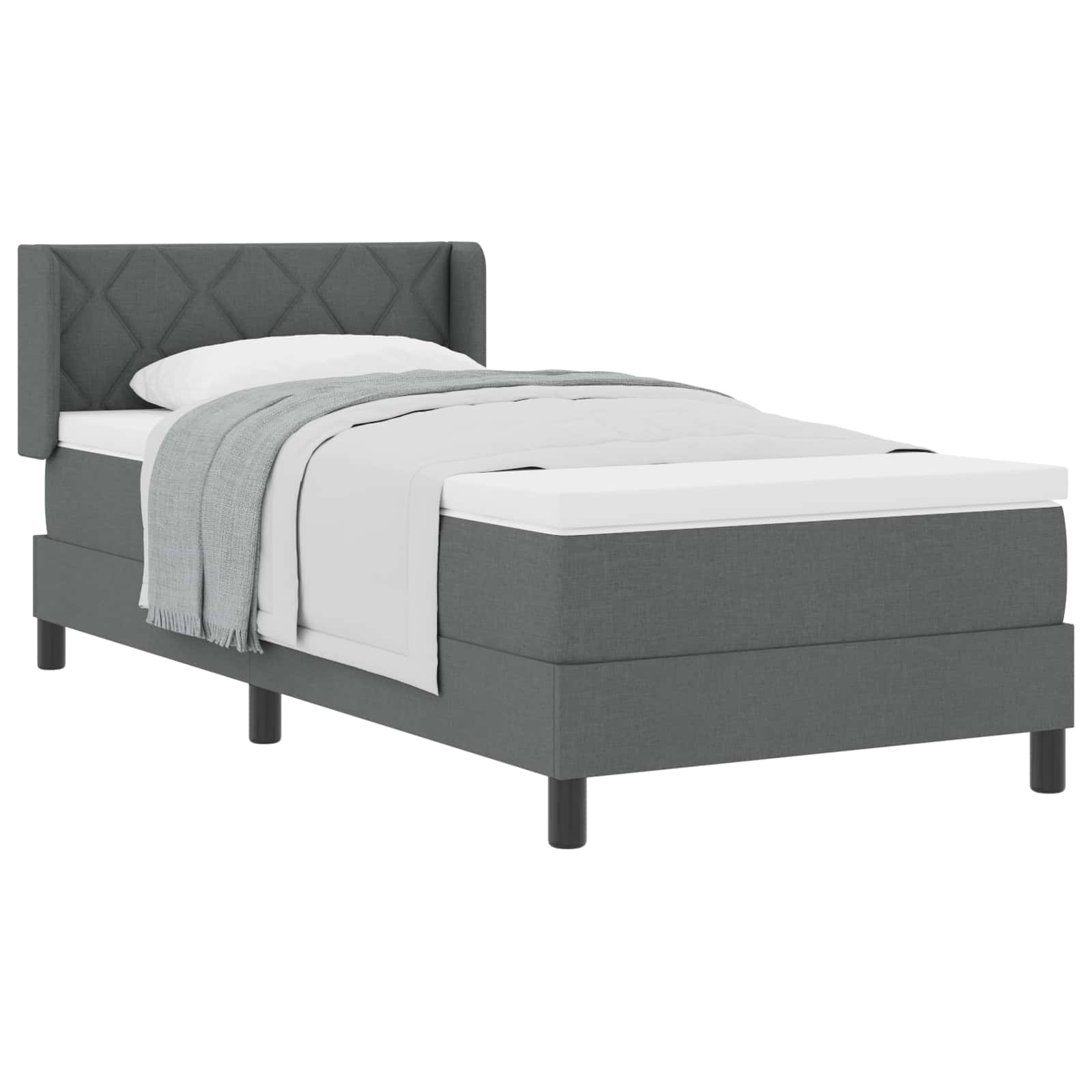 Postel S Boxspringem S Čelo Tmavě Šedá 200 X 90 Cm Textil