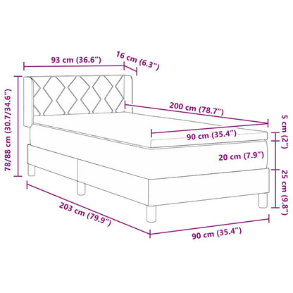 Postel S Boxspringem S Čelo Tmavě Šedá 200 X 90 Cm Textil