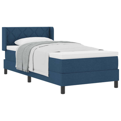 Postel S Boxspringem S Čelo Modrá 200 X 90 Cm Textil