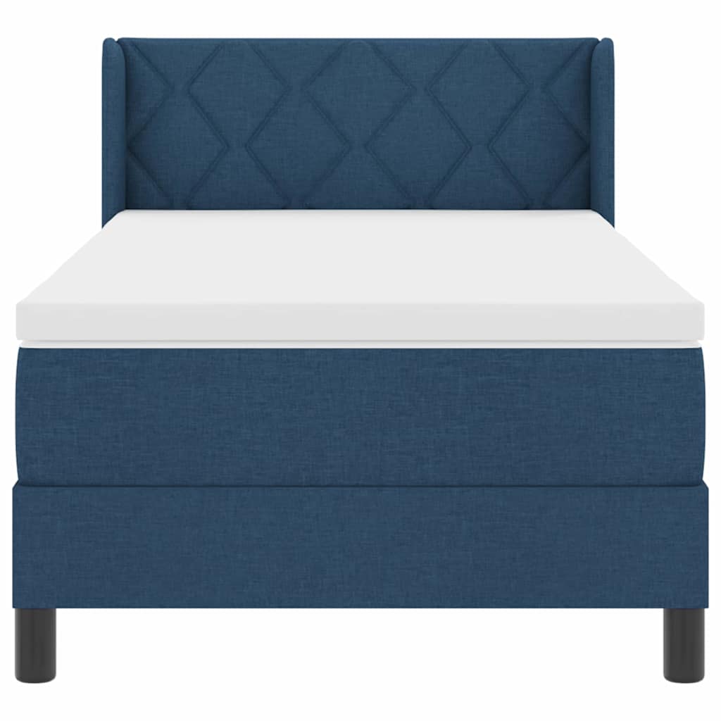 Postel S Boxspringem S Čelo Modrá 200 X 90 Cm Textil