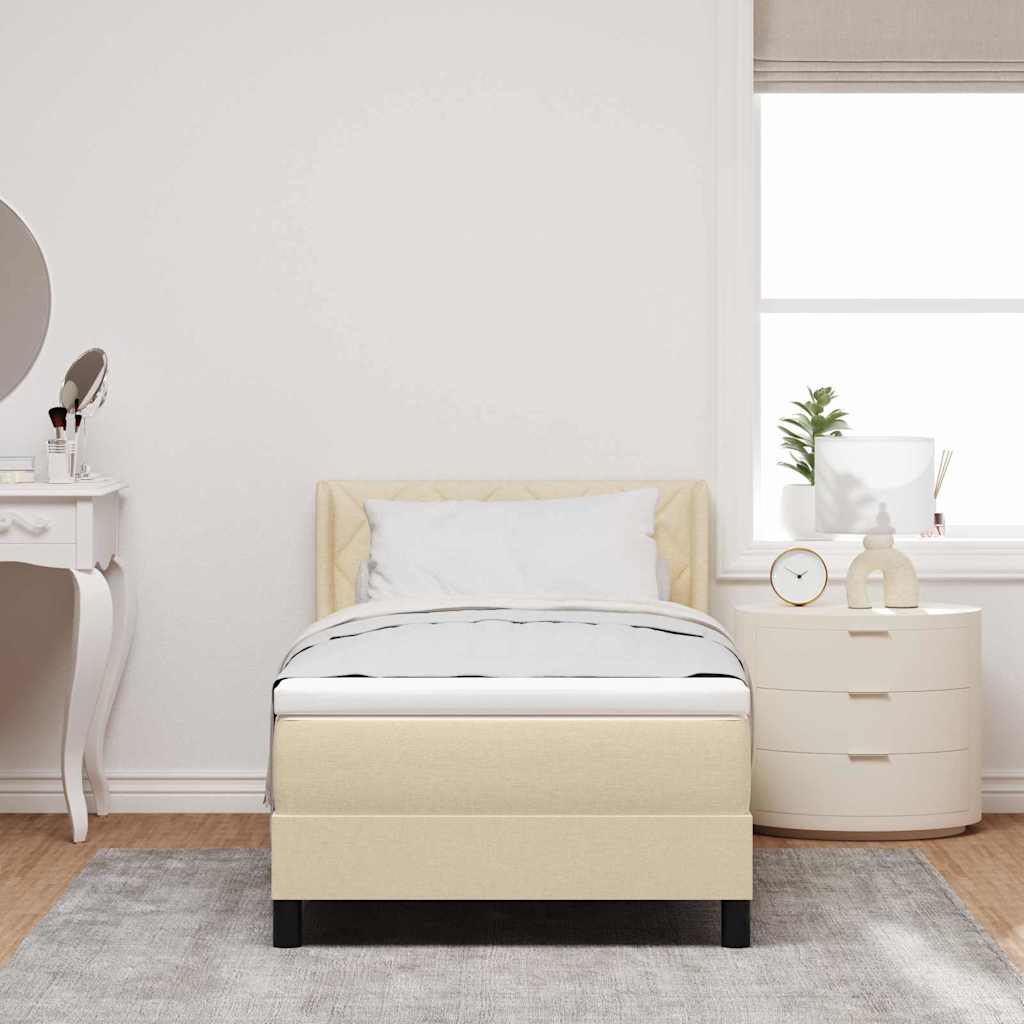 Postel S Boxspringem S Čelo Krémová 200 X 100 Cm Textil