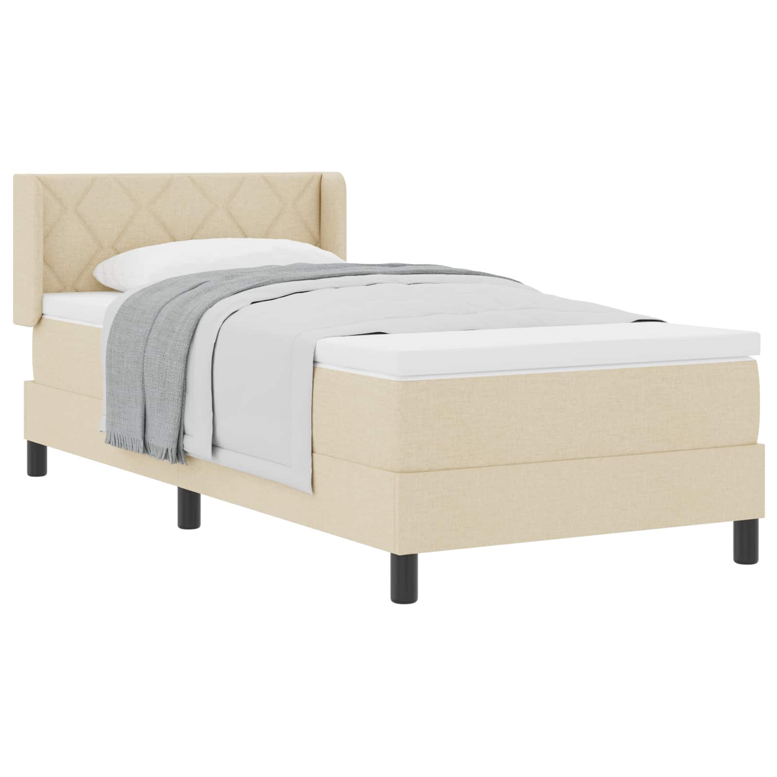 Postel S Boxspringem S Čelo Krémová 200 X 100 Cm Textil