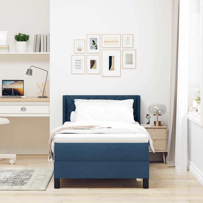 Postel S Boxspringem S Čelo Modrá 200 X 100 Cm Textil