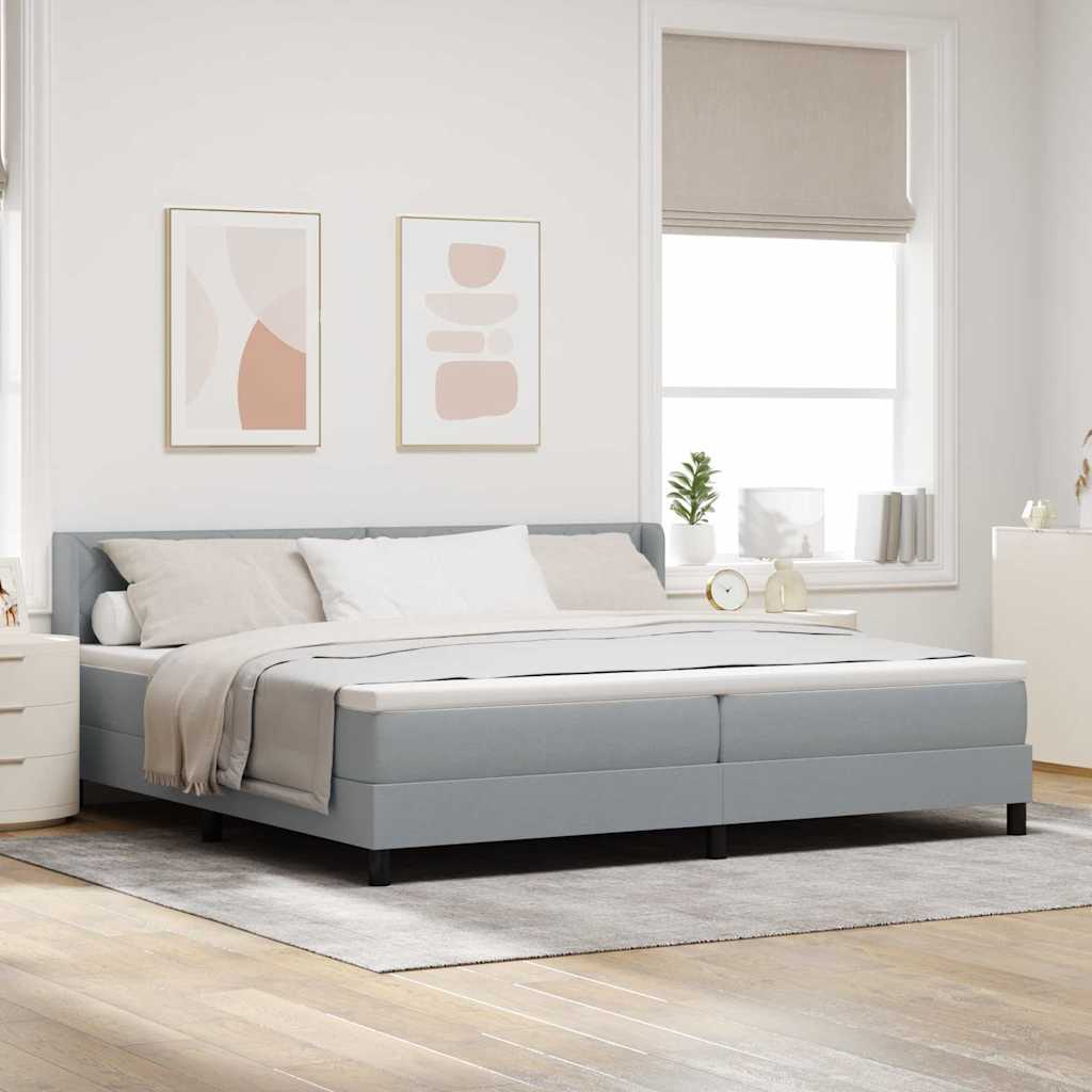 Postel S Boxspringem S Čelo Světle Šedá 200 X 200 Cm Textil