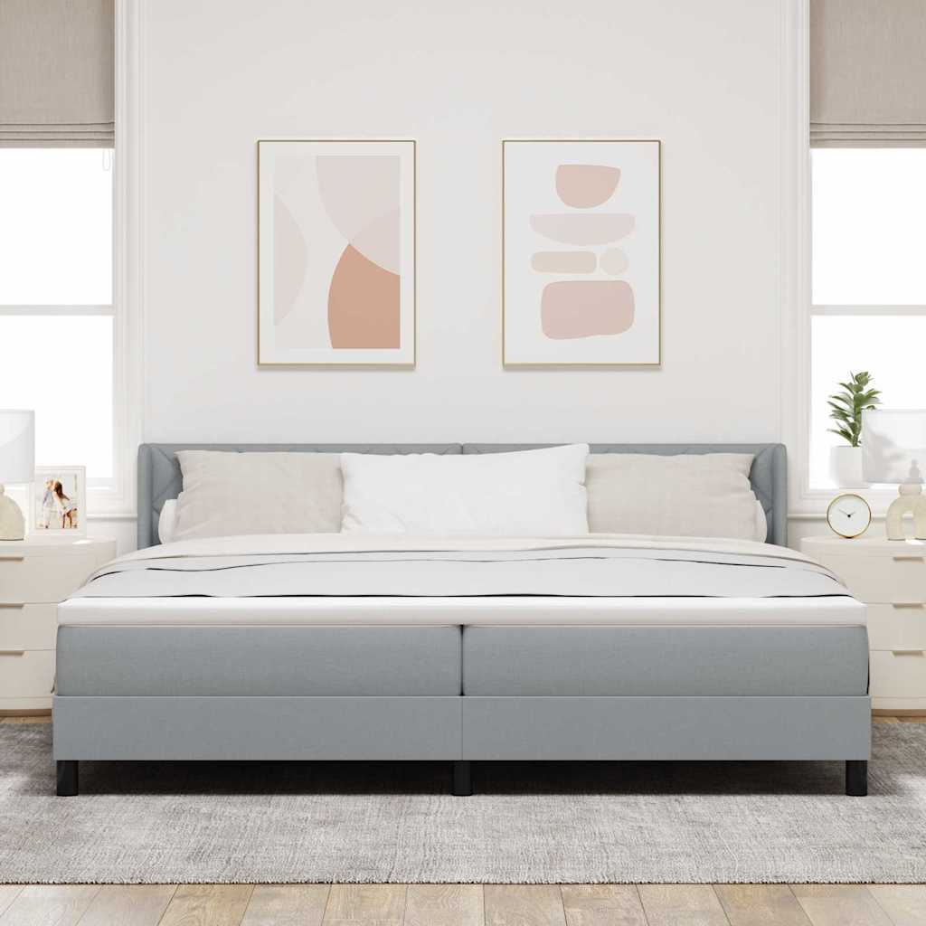 Postel S Boxspringem S Čelo Světle Šedá 200 X 200 Cm Textil