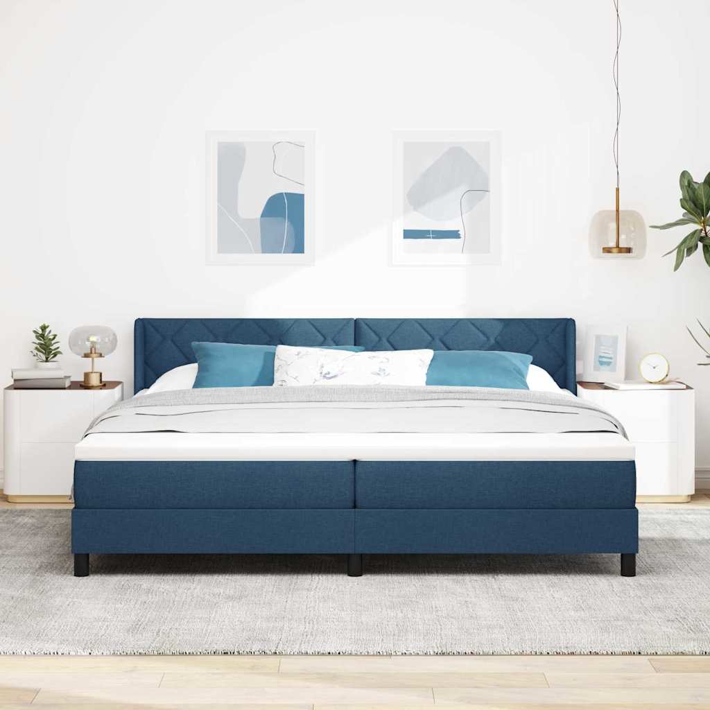 Postel S Boxspringem S Čelo Modrá 200 X 200 Cm Textil