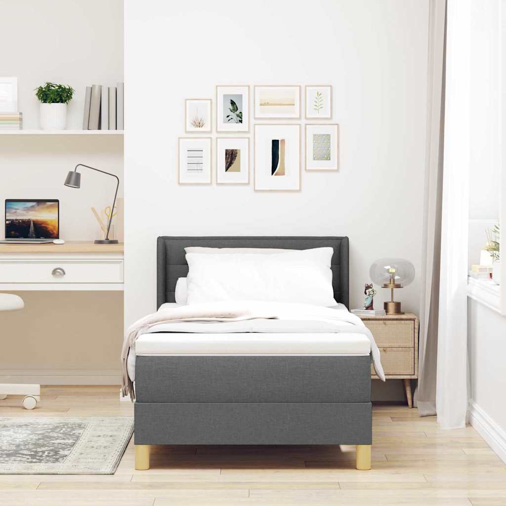 Postel S Boxspringem S Matrací Tmavě Šedá 190 X 90 Cm Textil