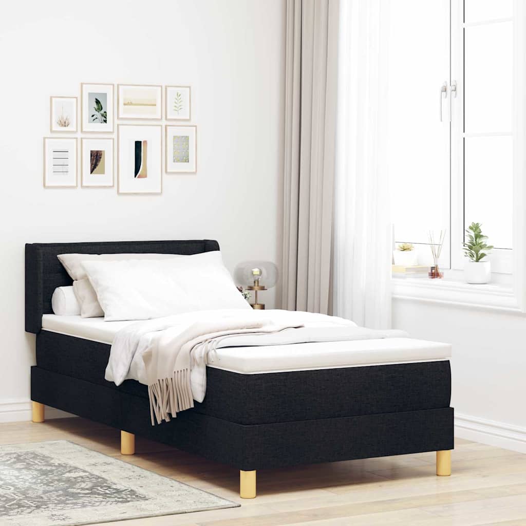 Postel S Boxspringem S Matrací S Čelo Černý 200 X 90 Cm Textil