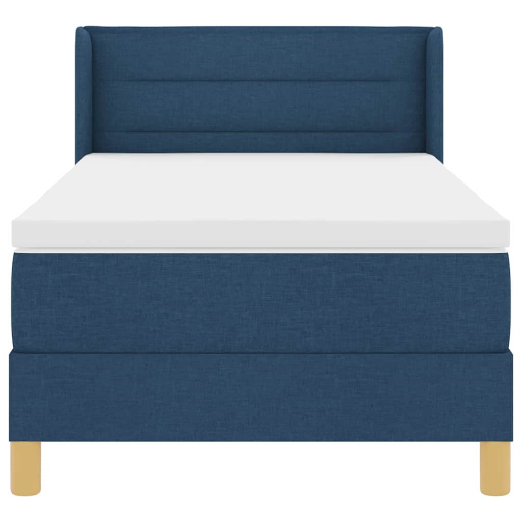 Postel S Boxspringem S Matrací S Čelo Modrá 200 X 100 Cm Textil