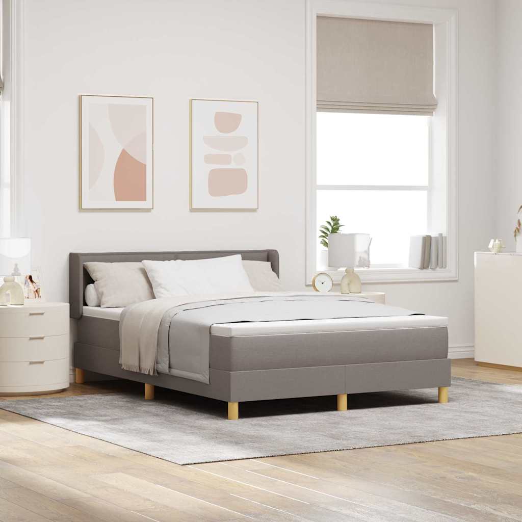 Postel S Boxspringem S Matrací S Čelo Taupe 190 X 140 Cm Textil