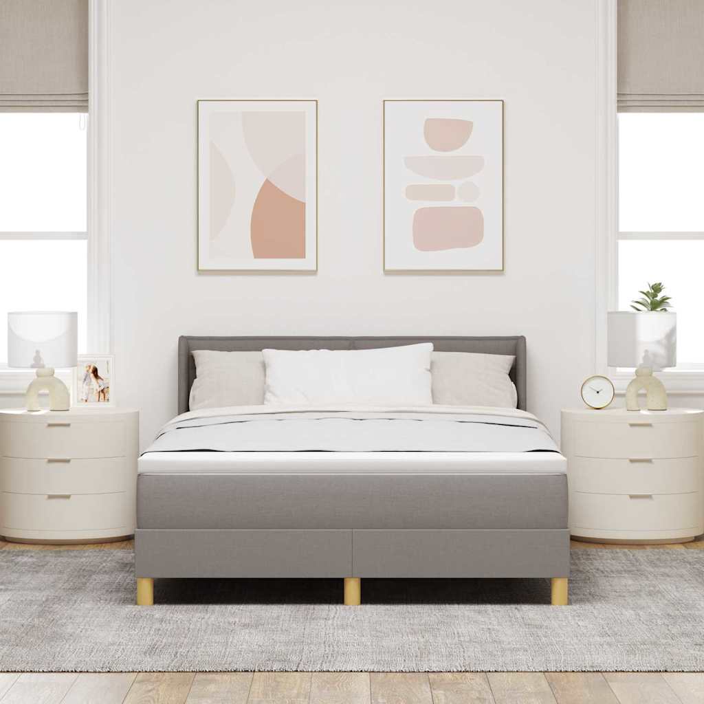 Postel S Boxspringem S Matrací S Čelo Taupe 200 X 140 Cm Textil