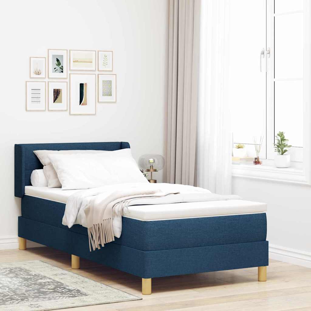 Postel S Boxspringem S Čelo Modrá 190 X 90 Cm Textil