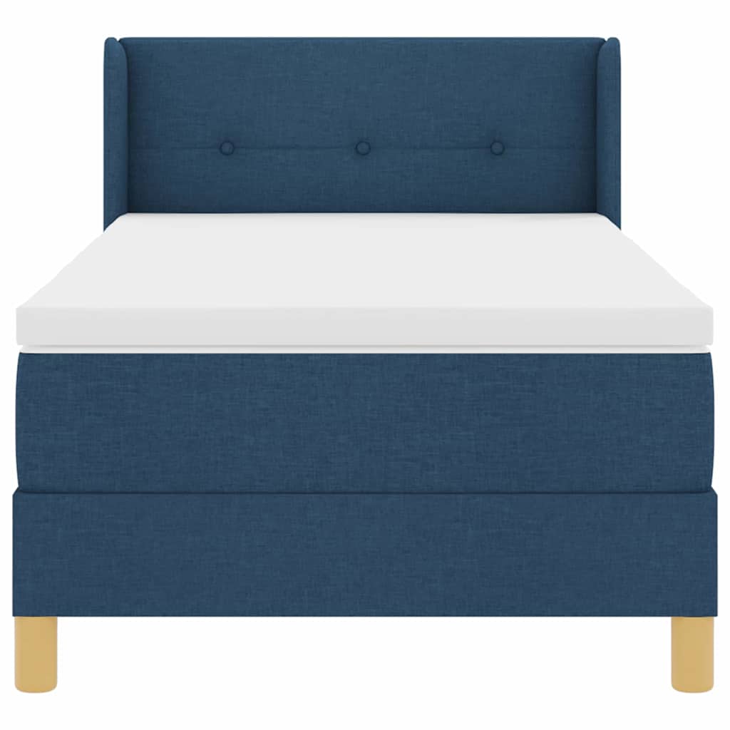 Postel S Boxspringem S Čelo Modrá 190 X 90 Cm Textil