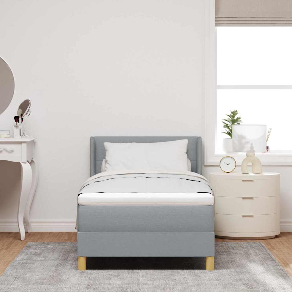 Postel S Boxspringem S Čelo Světle Šedá 200 X 100 Cm Textil