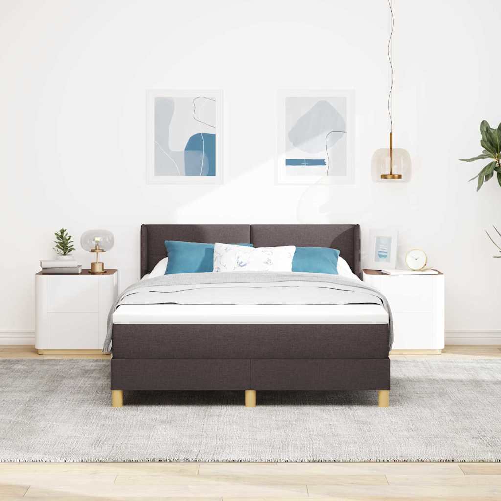 Postel S Boxspringem S Čelo Tmavě Hnědá 190 X 140 Cm Textil