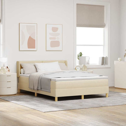 Postel S Boxspringem S Čelo Krémová 190 X 140 Cm Textil