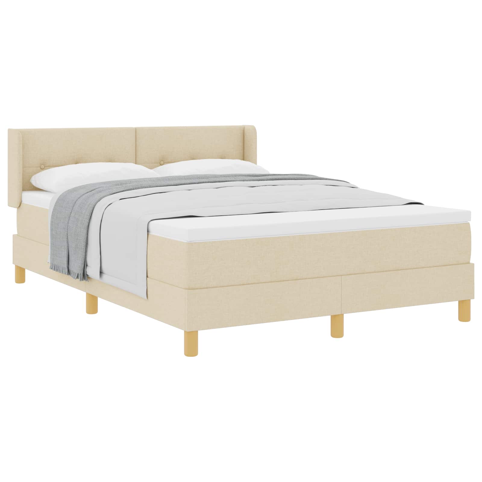 Postel S Boxspringem S Čelo Krémová 190 X 140 Cm Textil