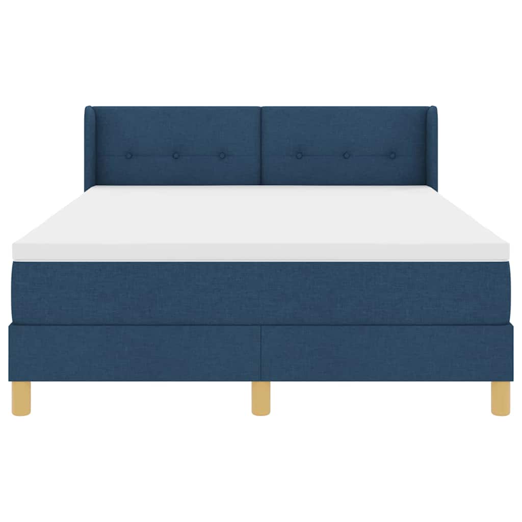 Postel S Boxspringem S Čelo Modrá 190 X 140 Cm Textil